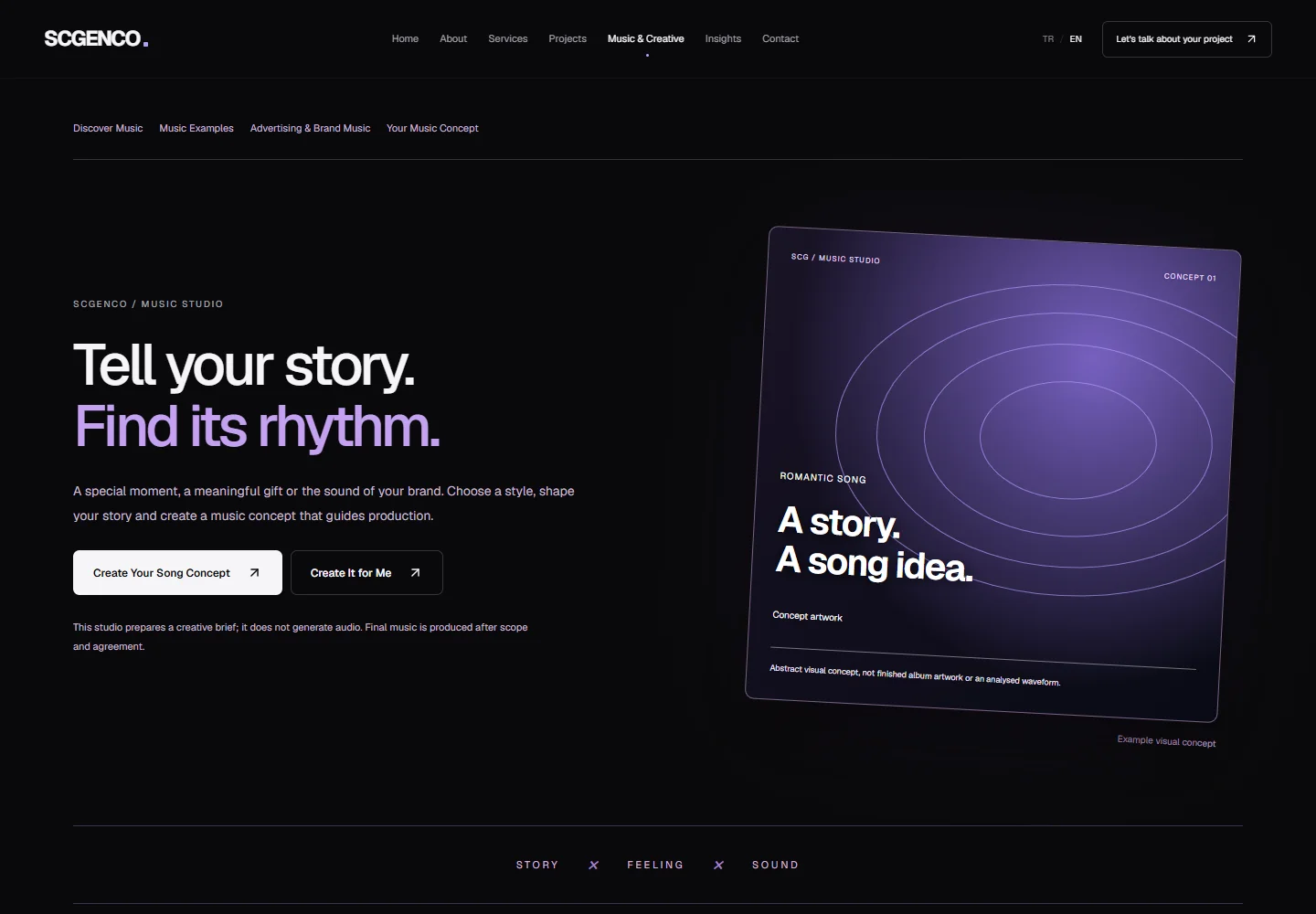 Actual working Music Studio commercial landing page