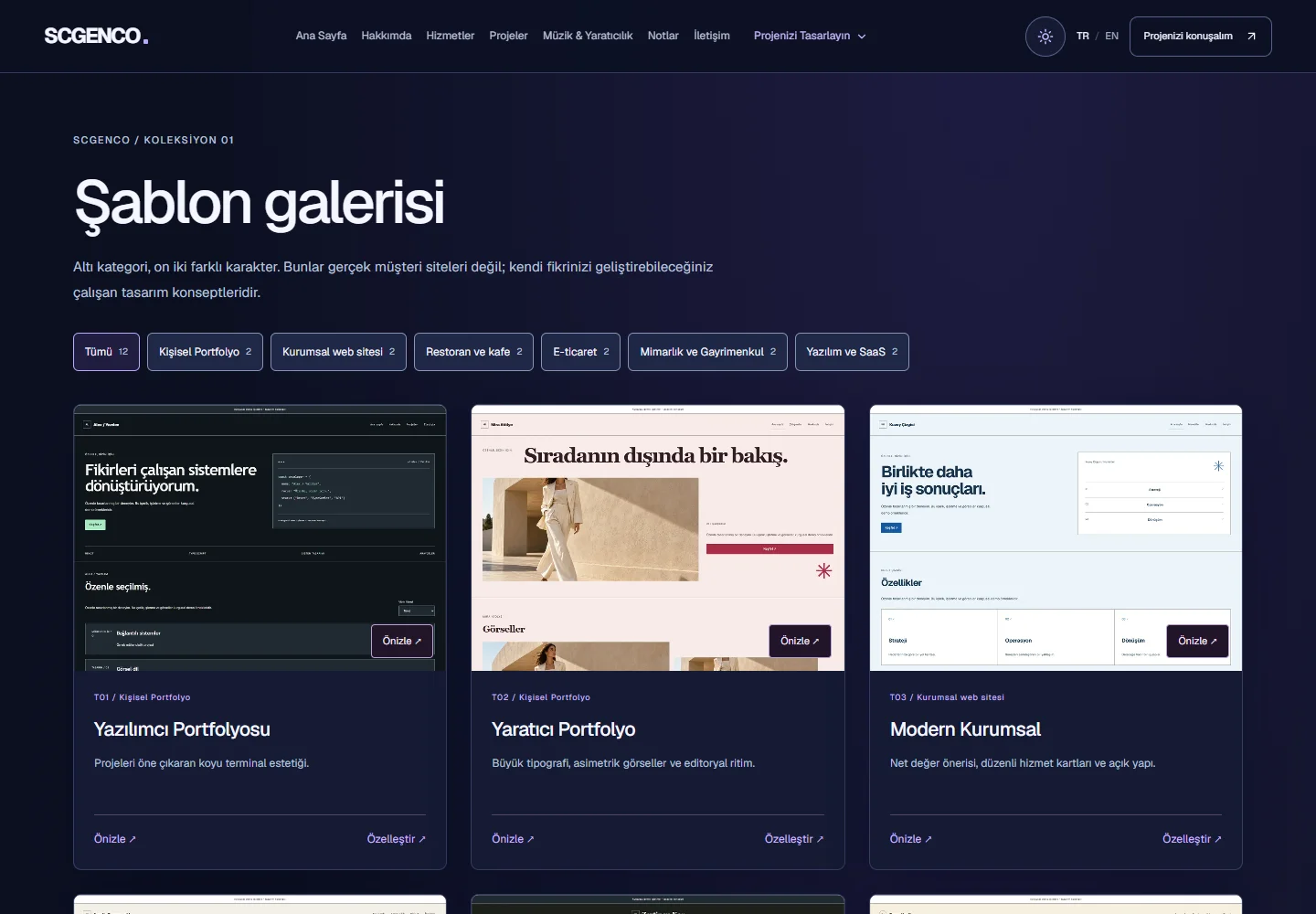 Çalışan şablon galerisinin gerçek görüntüsü